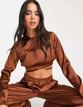 Ржавый атласный топ с галстуком Noisy May