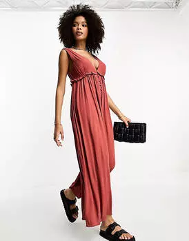 Ржавый комбинезон с жатыми оборками ASOS DESIGN