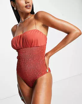 Ржавый купальник со сборками ASOS DESIGN