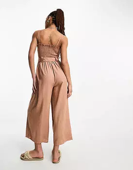 Ржавый льняной комбинезон с поясом и лифом ASOS DESIGN