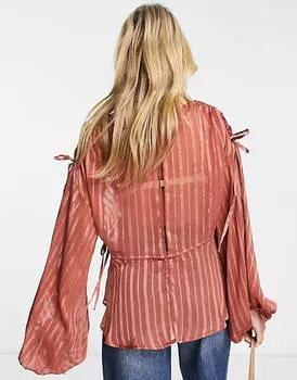 Ржавый объемный длинный рукав с завязками и баской ASOS DESIGN