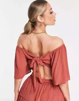 Ржавый пляжный укороченный топ с плавным бантом на спине ASOS