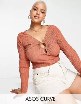 Ржавый укороченный текстурный топ с кольцом ASOS DESIGN Curve