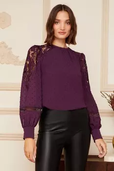 С длинными рукавами кружевом и точечной текстурой Love & Roses, красный