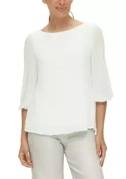 S.Oliver BLACK LABEL плиссированная блузка с полупрозрачными длинными рукавами, белый