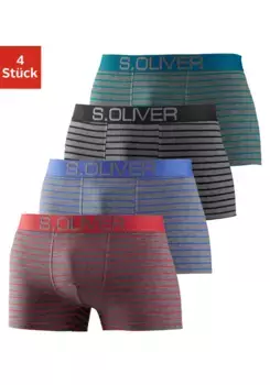 S.Oliver Boxer "Боксеры мужские" (упаковка, 4 шт.), с контрастным тканым поясом, цвет Rot-Gestreift / Blau-Gestreift / Schwarz-Gestreift / Petrol-Gestreift