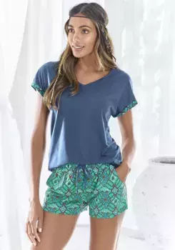 S.Oliver Пижама (2 шт.), с шортиками с рисунком, цвет Moosgrn-Navy