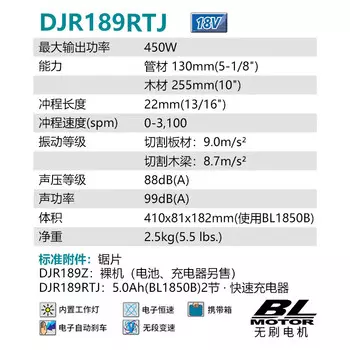 Сабельная пила Makita DJR189Z + два аккумулятора 18V/5.0Ah