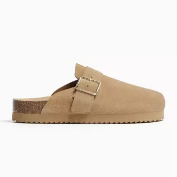 Сабо Bershka Leather With Buckle, песочный