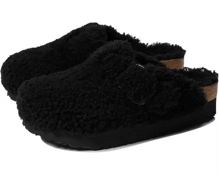 Сабо Birkenstock Boston Big Buckle Platform Teddy by Papillio, цвет Black Shearling