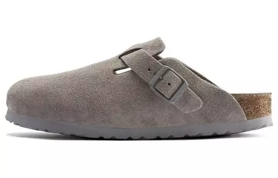 Сабо Boston Soft Footbed Suede Stone Coin Birkenstock, цвет Lime Gray