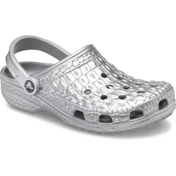 Сабо Crocs Classic Metallic Crocskin, серебряный