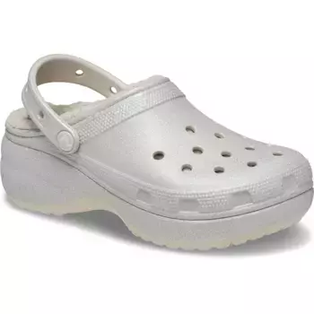 Сабо Crocs Classic Platform Glitter Lined, серебряный