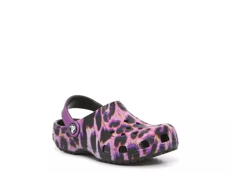 Сабо Crocs детские с леопардовым принтом, фиолетовый-черный