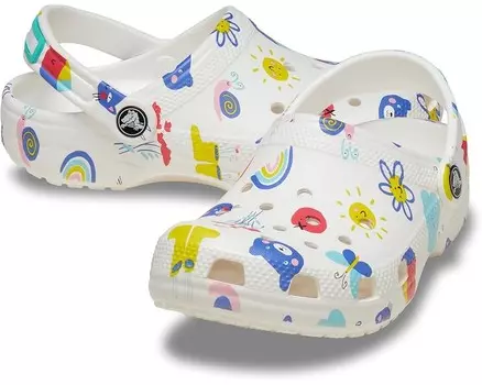 Сабо Crocs Kids Classic Clogs with Patterns and Graphics, цвет White/Multi