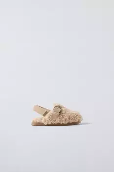 Сабо из искусственной овчины ZARA, песочно-коричневый