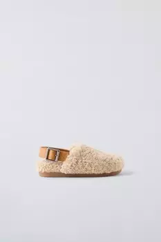 Сабо из искусственной овчины ZARA, песочно-коричневый