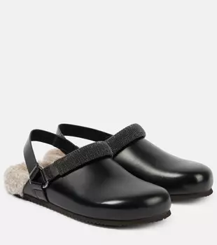 Сабо из кожи с подкладкой из овчины Monili Brunello Cucinelli, черный
