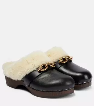 Сабо le maillon из кожи и овчины Saint Laurent, черный