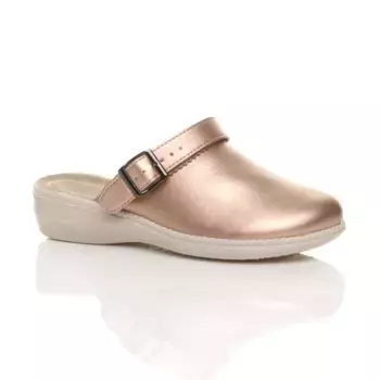 Сабо-мюли из искусственной кожи на низкой танкетке с ремешком на пятке AJVANI, розовое золото