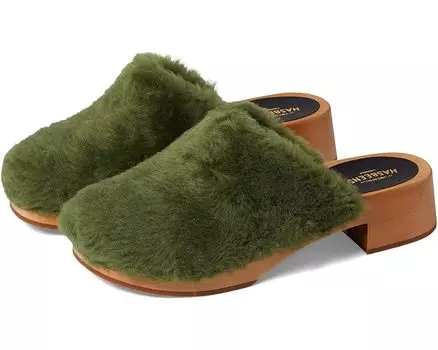 Сабо Swedish Hasbeens Fluff Clog, зеленый