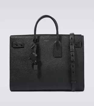 Sac De Jour Большая кожаная сумка-тоут Saint Laurent, черный