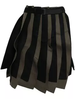 Sacai асимметричная плиссированная шерстяная юбка, коричневый