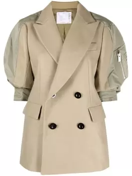 sacai двубортная шерстяная куртка, зеленый