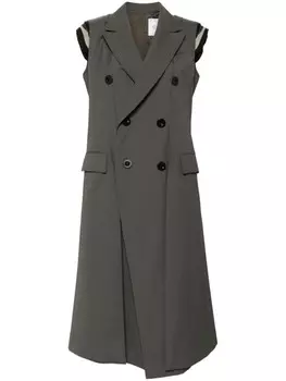 Sacai двубортный пиджак без рукавов, зеленый