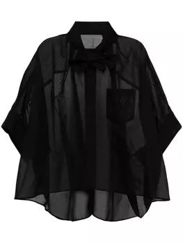 sacai high-low semi-sheer shirt, синий
