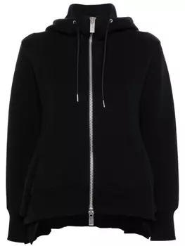 sacai худи асимметричного кроя с молнией, черный