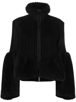 sacai кардиган с искусственным мехом, черный