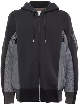 Sacai куртка Sponge Sweat на молнии с капюшоном, серый