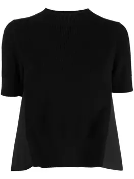 sacai panelled short-sleeve knitted top, черный