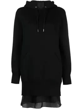 sacai платье-худи на молнии с длинными рукавами, черный
