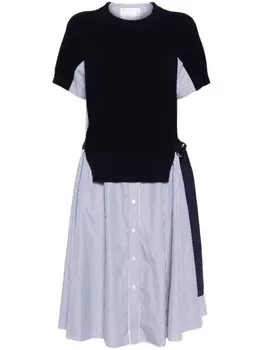 sacai платье миди со вставками, синий