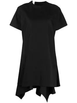 sacai платье мини с короткими рукавами и драпировкой, черный