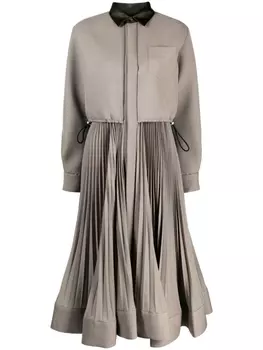 sacai платье-рубашка миди со складками, коричневый