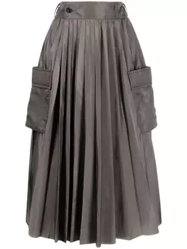 sacai плиссированная юбка миди, серый