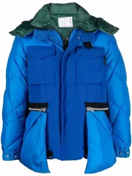 sacai пуховик с объемными карманами, синий