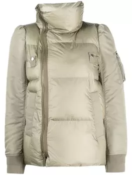 sacai пуховик с высоким воротником, зеленый
