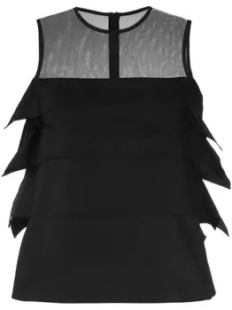 sacai ruffled sheer-yoke sleeveless top, черный