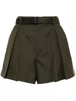 sacai шорты с завышенной талией и поясом, зеленый
