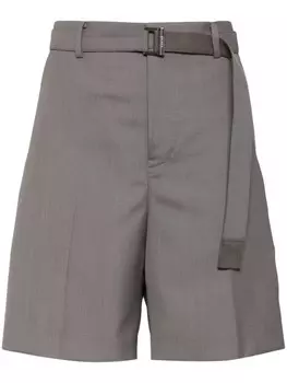 Sacai шорты средней посадки с поясом, нейтральный цвет