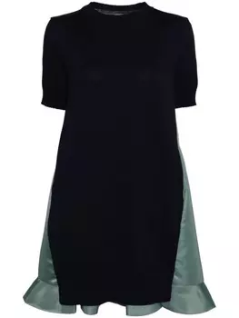 Sacai трикотажное платье мини в технике пэчворк, синий