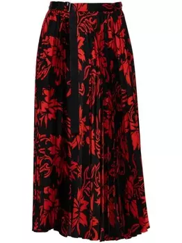 Sacai юбка миди с цветочным принтом и складками, черный