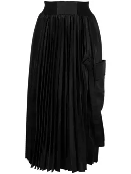 sacai юбка миди с завышенной талией и складками, черный