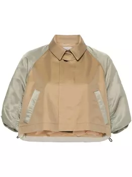 sacai укороченная джинсовая куртка со вставками, нейтральный цвет