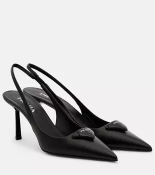 Сафьяновые кожаные туфли-лодочки на ремешке Prada, черный