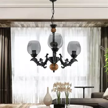 Safir Light Sava Трехрожковая люстра Zamak с дымчатым стеклом - черный